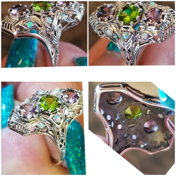 Genuine 3ct Amethyst and Peridot Ring Size 8 - Picture 5 of 6